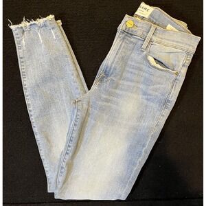 FRAME Jeans Womens 27 Blue Light Wash Le High Skinny Crop Distressed Raw Hem